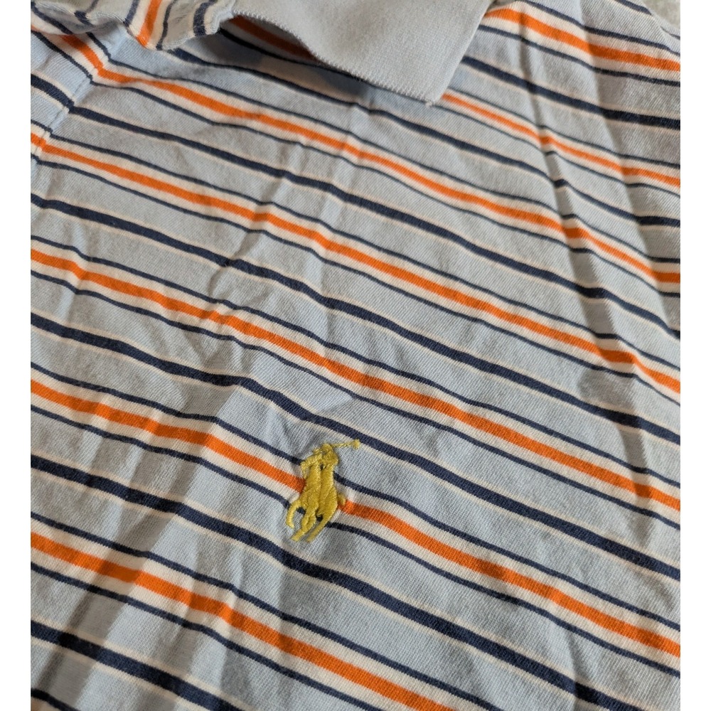 VTG Polo Ralph Lauren Shirt Men's Orange Blue Striped Short Sleeve Gold Pony XLT - Picture 3 of 4